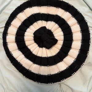 Black and White Striped Knit Kate Spade Beret with bow top